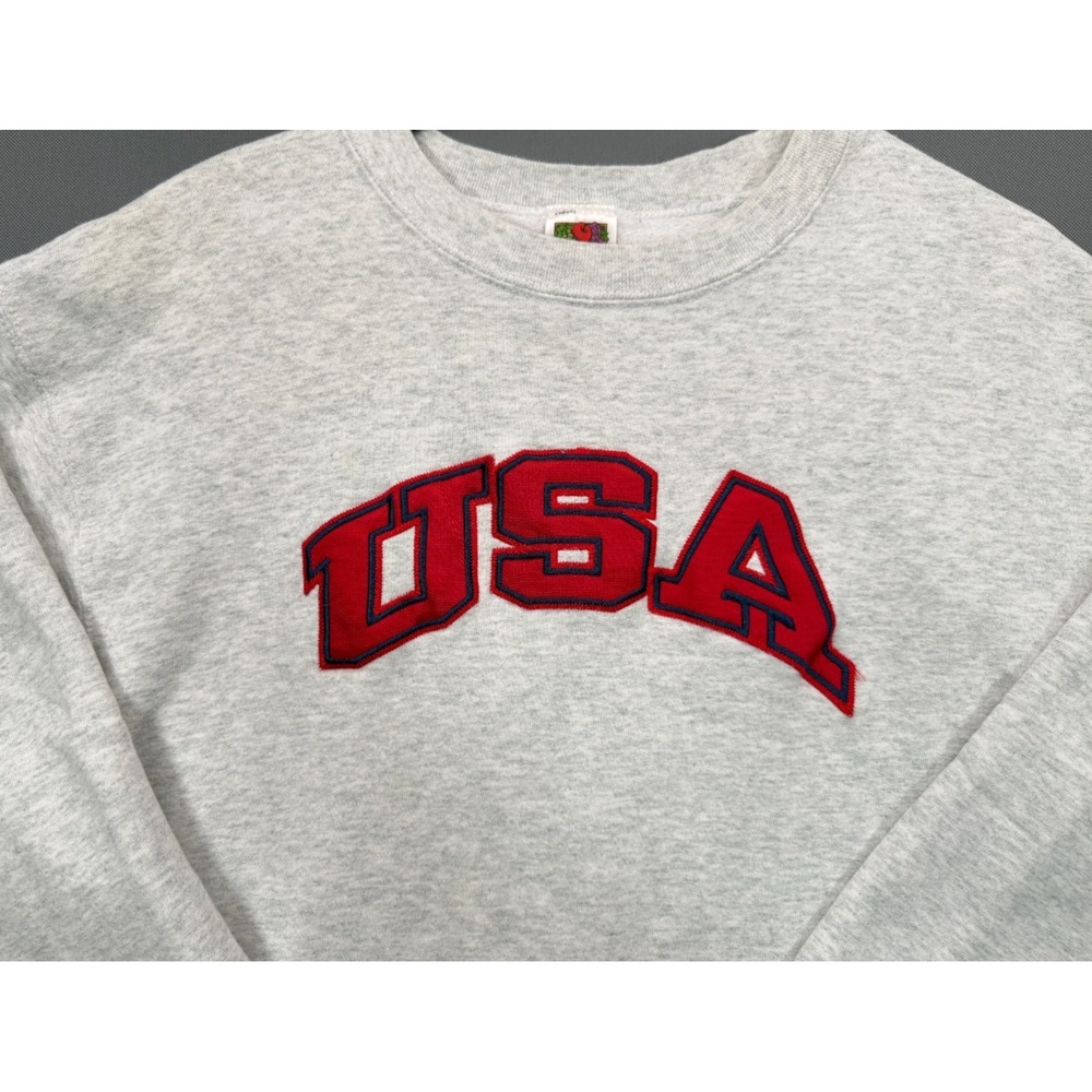 Vintage Fruit of the Loom Men's Large L Gray USA Spellout Crewneck Sweatshirt L - Picture 3 of 8
